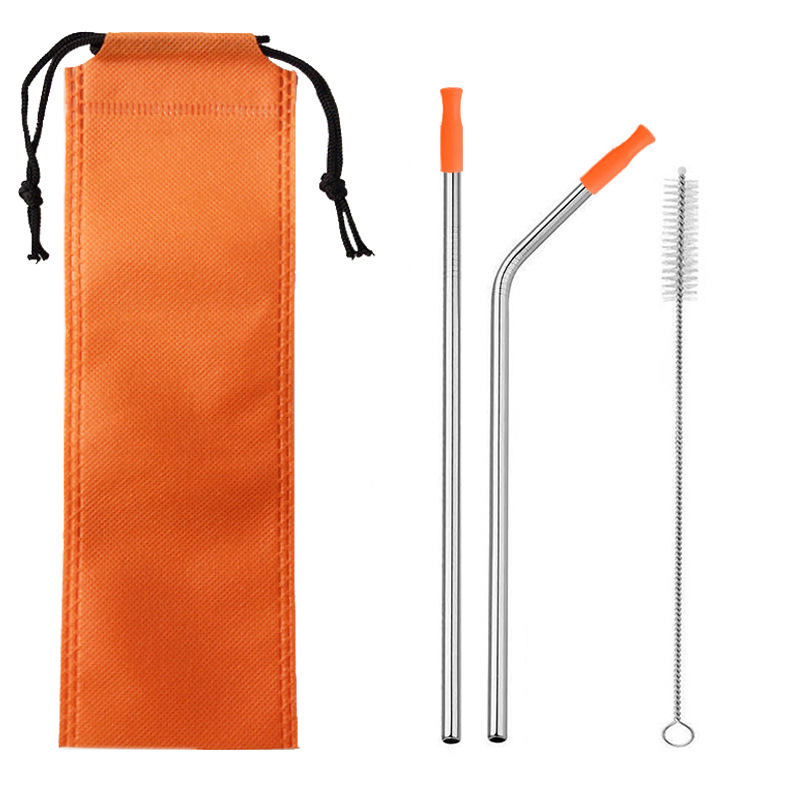 304 Stainless Steel Metal Straws Drink Cocktail Color Silicone Head Straw Travel Portable Set: Set 1