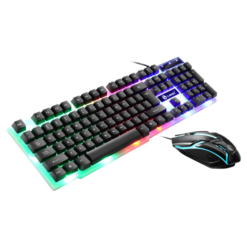 Usb kablet gaming tastatur mus sett pc rainbow fargerik led bakgrunnsbelyst gamer gaming mus og tastatur combos kit hjemmekontor
