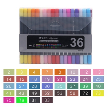 M & g 12/18/24/36/48 farver dual-tip akvarel kunst markører kunst til tegning pensel markør pen sæt farve skitse farvede penne: 36 farver