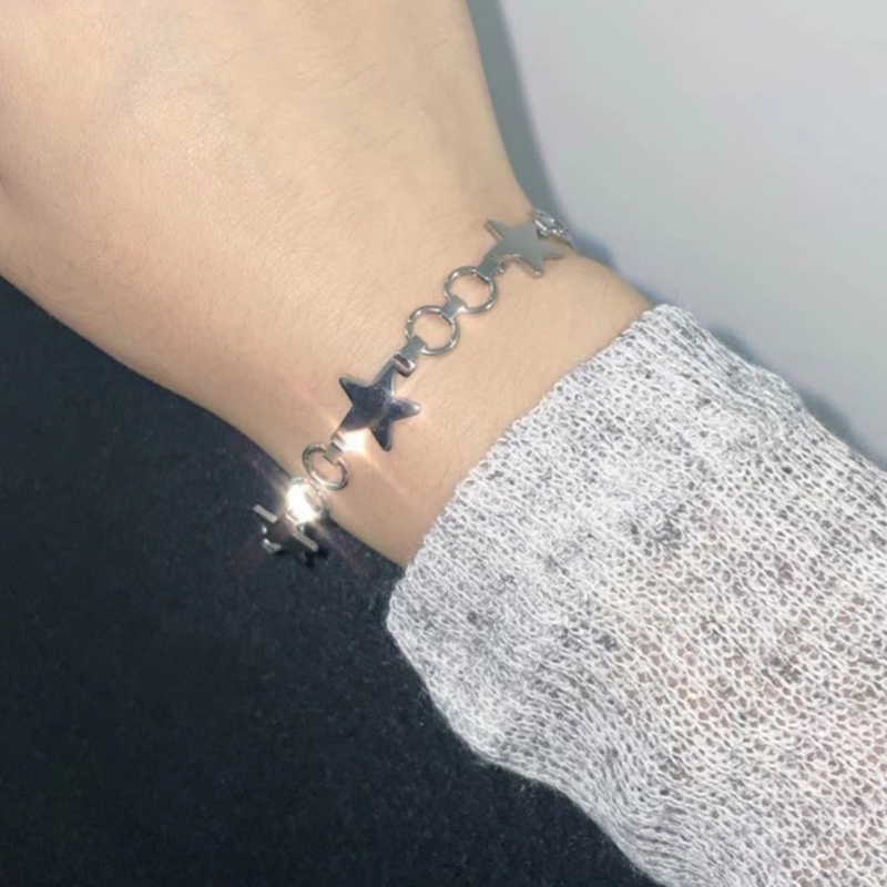 Vintage błyszcząca gwiazda Pentagram bransoleta ze stali tytanu dla kobiet słodka estetyczna bransoletka Y2k Charm Harajuku biżuteria