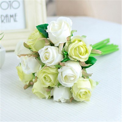12 stk rose blomsterbuket kunstig silkeblomst hvid rose bryllupsbuket til dekoration til hjemmefest: 4