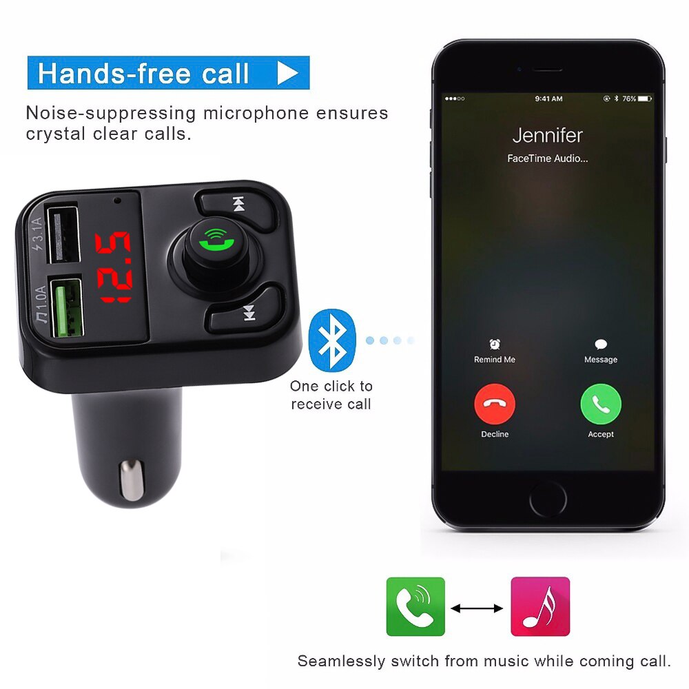 Transmisor FM inalámbrico con Bluetooth 5,0 para coche, receptor de Audio manos libres, reproductor MP3 automático, Cargador rápido USB Dual, accesorios para coche