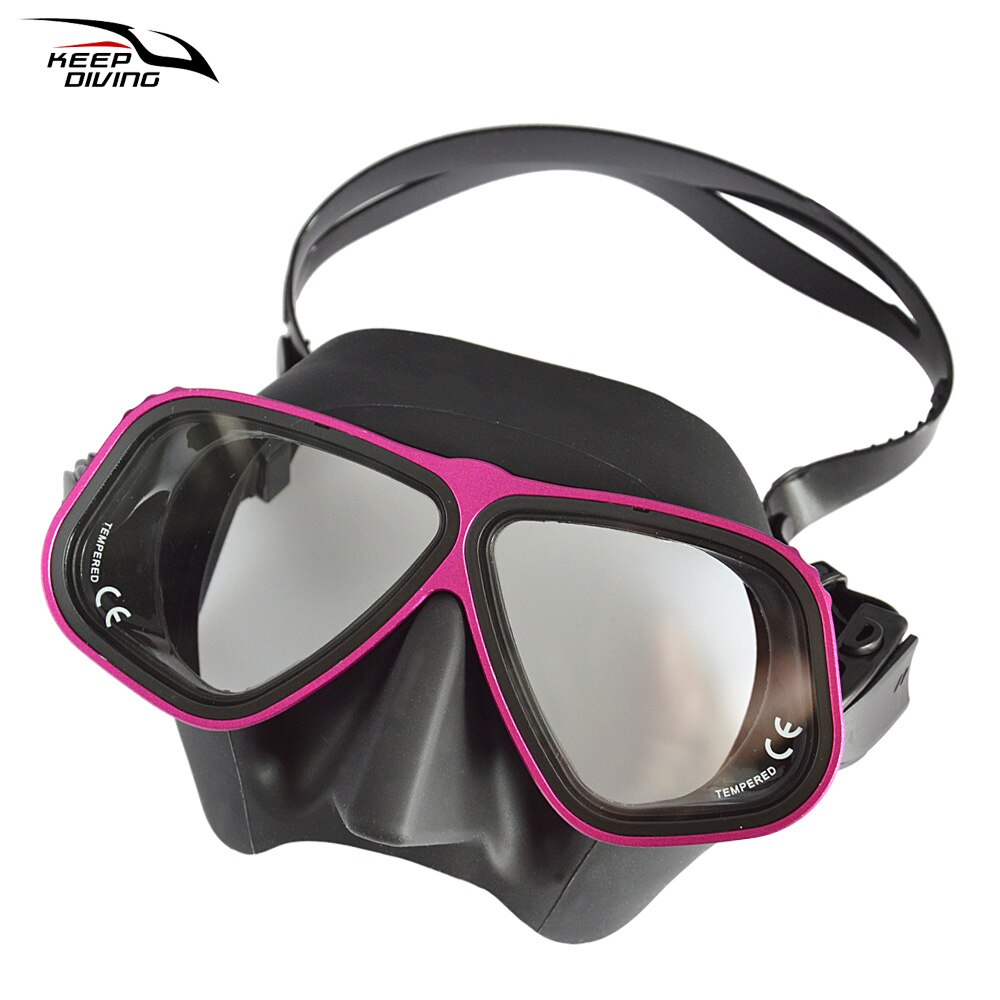 Gratis Duikbril Ultra Low Volume Snorkelen Bril Kleur Aluminium Frame Duikbril Voor Scuba Dive: Blackpurple