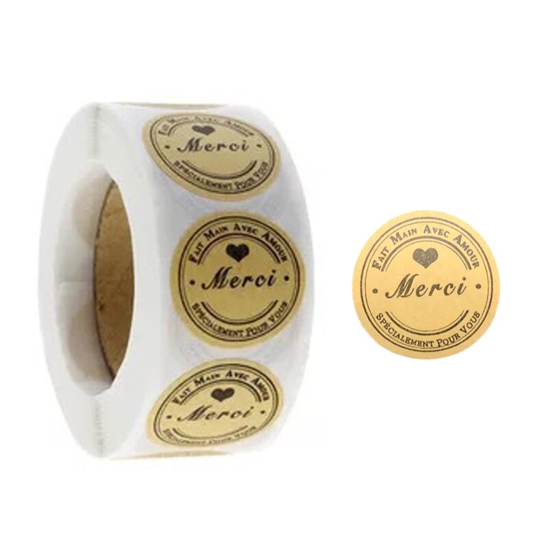 500Pcs Kraft Merci Franse Bedankt Etiketten Stickers Handgemaakte Pakket Envelop Seal Label Scrapbooking Briefpapier Sticker