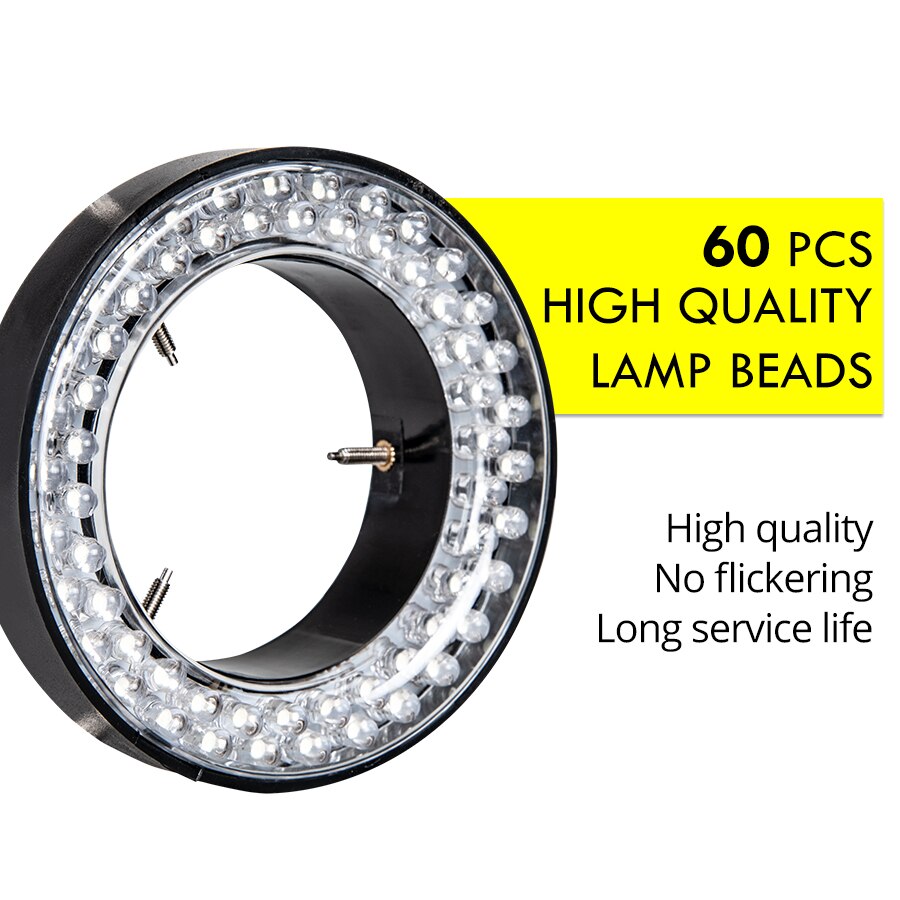 60 LEDs Stereo Microscoop LED Ring Light 4.5W 90-240V Professionele Verlichting Camera Vergrootglas Illuminator Voeding dimmer