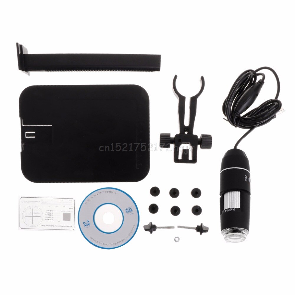 1600X 8LED USB Digital Microscope Handheld Electron Microscope with Measuring Ruler Bracket O17
