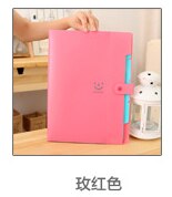 Cute Smile 5 Pocket File Folders High Capacity Plastic Envelope Folder Paper ClipPaper Receiver storage organ bag: Rose Red