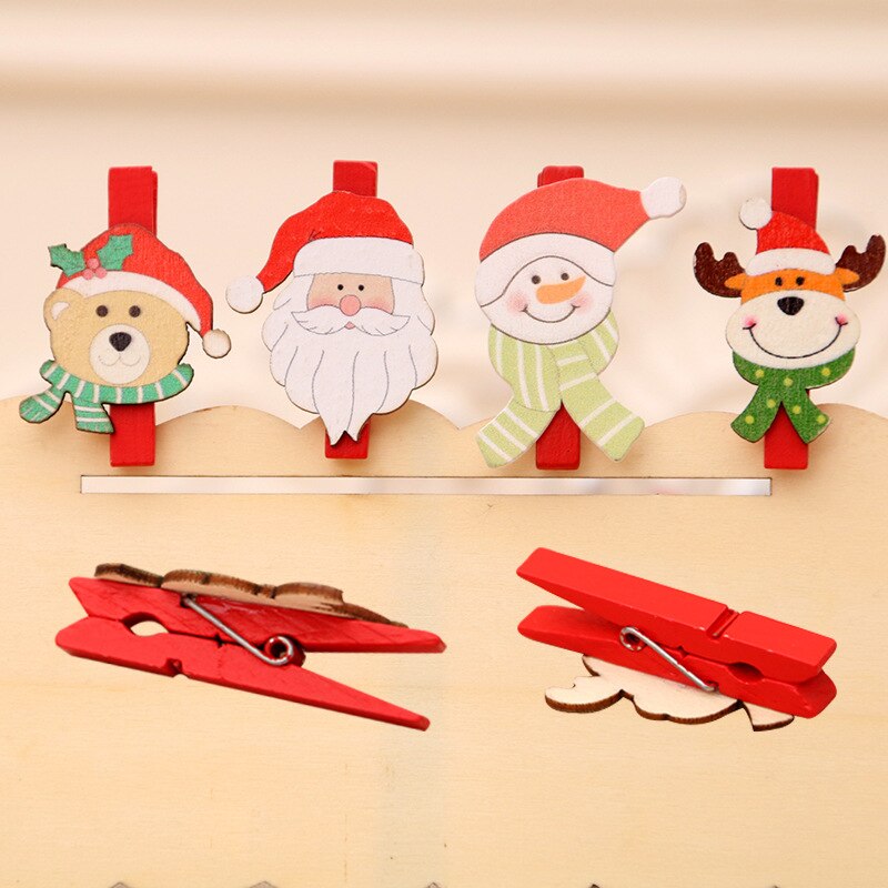 6 stuks kerstman eland houten clips rode kerstdecoratie clip mini houten fotopapier pin knutselclips kinderen