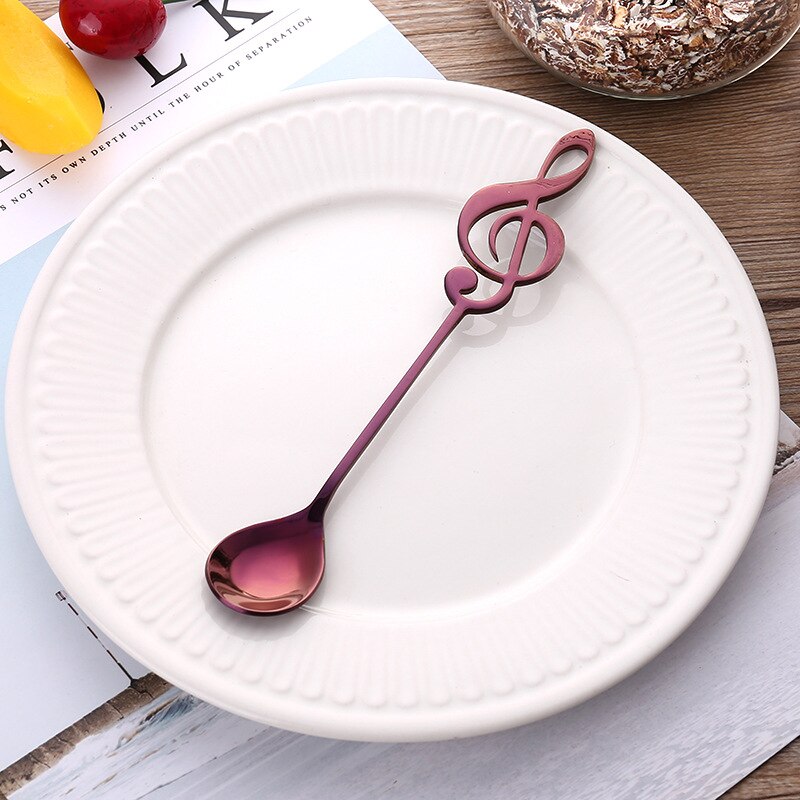 Sked liten glod silver rostfritt stål rund te kaffesked för yoghurt glass dessert långskaftad sked bestick kök: Lila