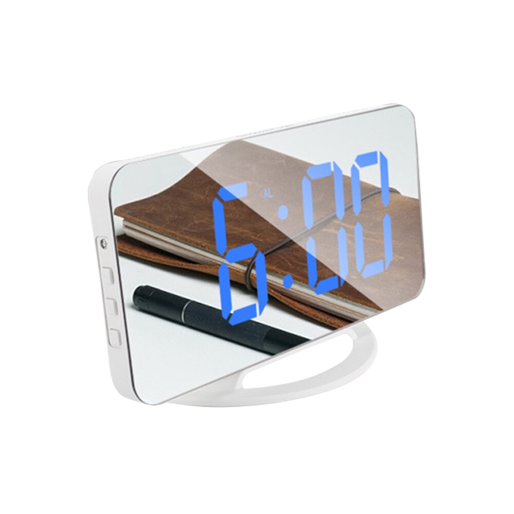 LED Screen Mirror Digital Display Wake Up Clock Desktop Automatic Photosensitive Multifunctional Electronic Alarm Clock Home: Blue