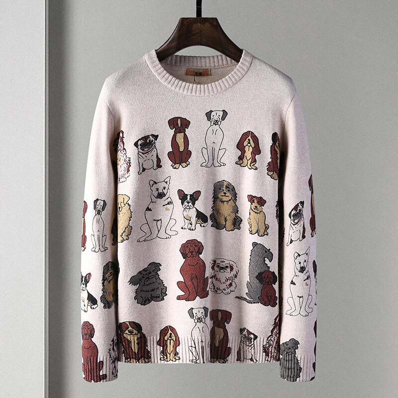 Trykk lange ermede gensere menn o-hals høst slim casual strikkegensere tegneseriemønster collegegensere pluss størrelse 4xl: Lett aprikos / Xl