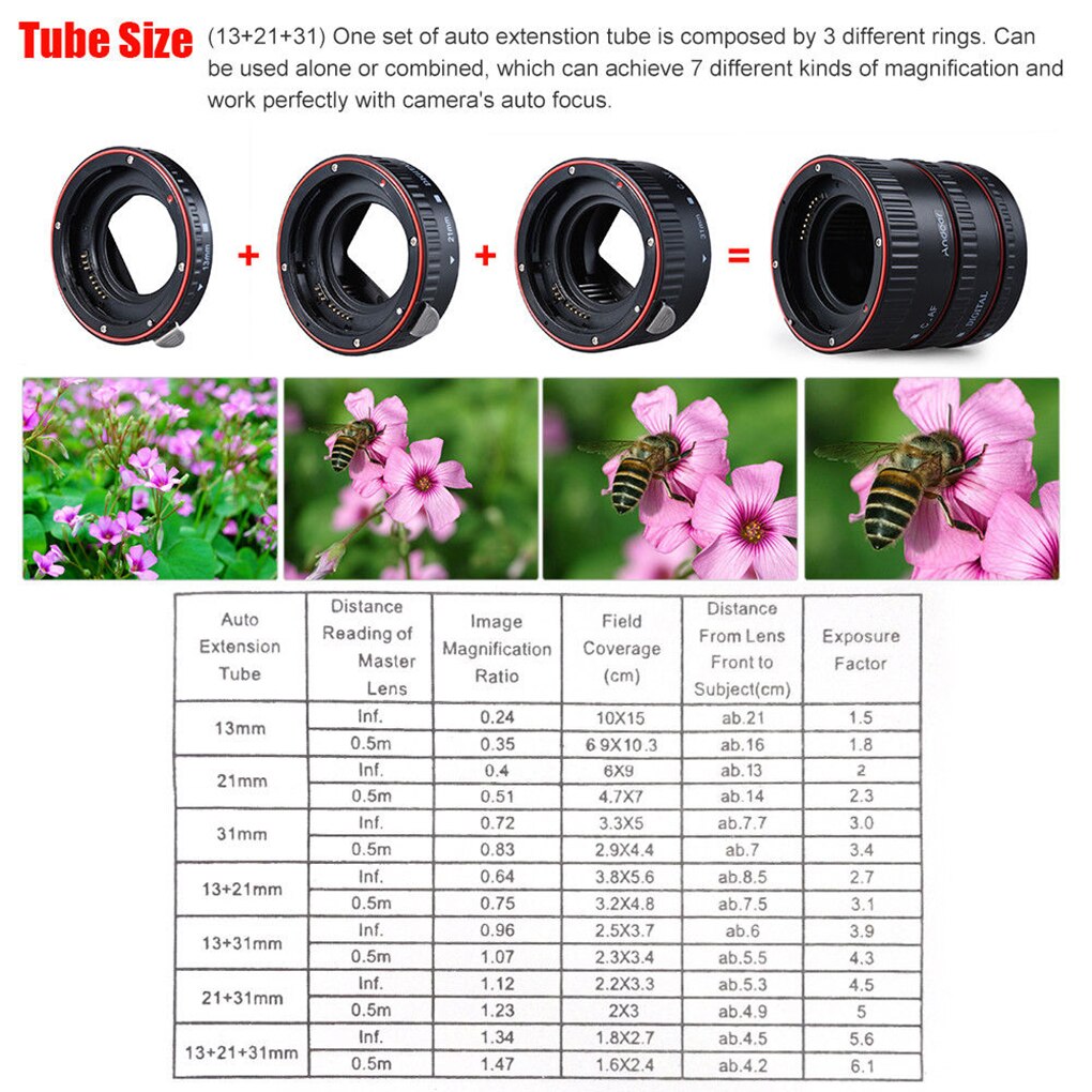 Substituição para canon todos ef & EF-S adaptador de lente da câmera foco automático macro extensão tubo/anel montagem