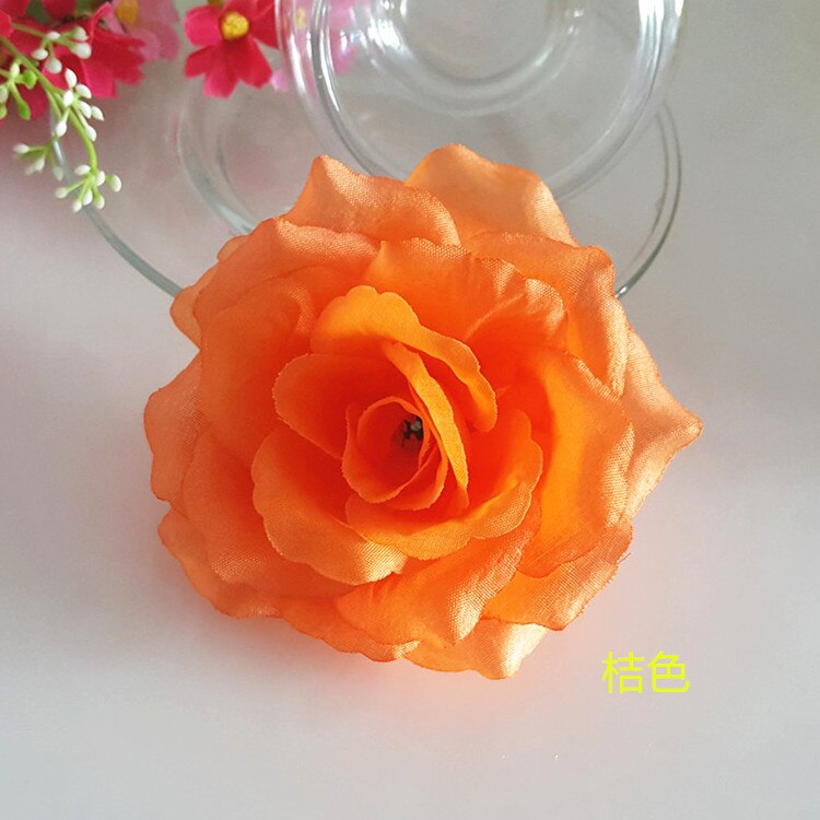Fleur artificielle de 10cm 1 pièce | Fleur noire en soie toucher réel, tête de fleur, décoration bricolage pour fête de mariage familiale: orange