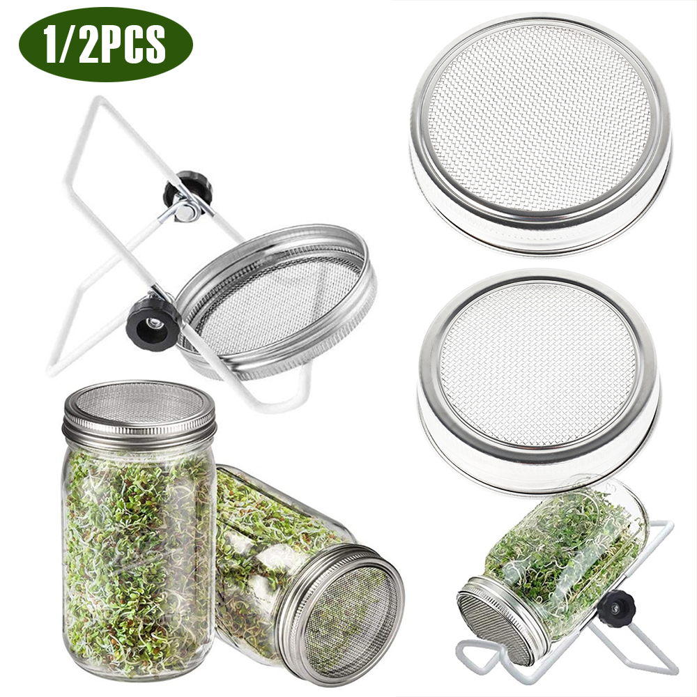 Couvercle de Germination de germes de graines en acier inoxydable, couvercle de bidon de germes de graines lavable à large bouche, écran de bocaux Mason pour cultiver des haricots, 1/2 pièces
