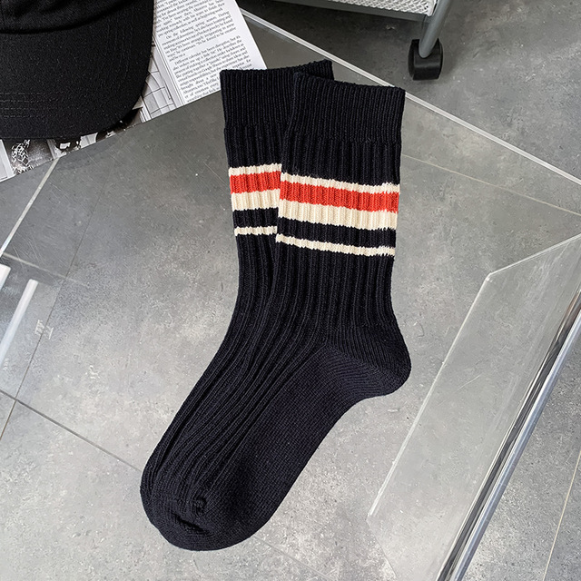 Calcetines largos de algodón para mujer, calcetines coreanos blancos transpirables de ocio para niñas, calcetines bordados para hombre, calcetines a rayas para primavera y verano para mujer: Blanco