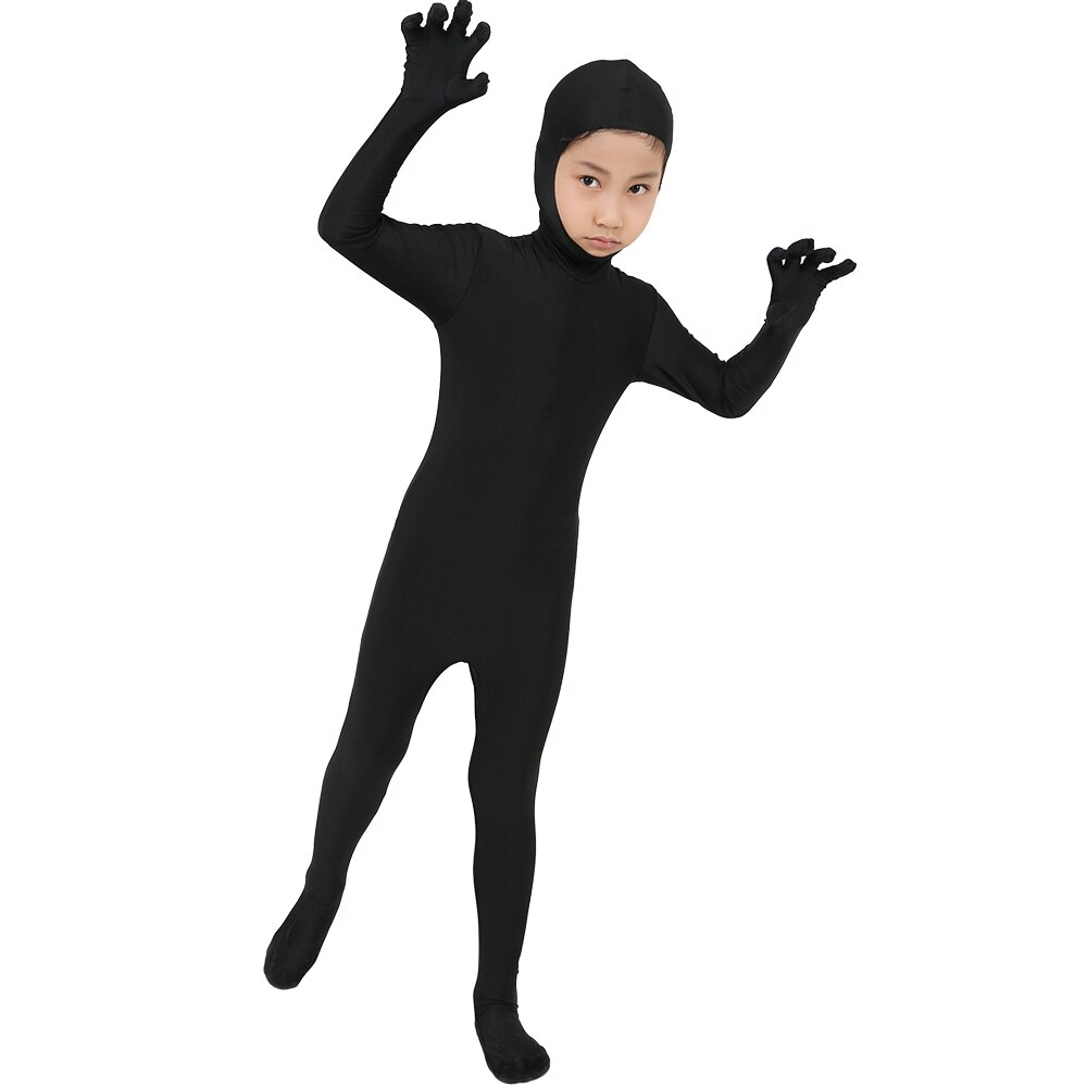 de ! Traje negro de LICRA Zentai de Color puro con cubierta de cara abierta para pie y mano