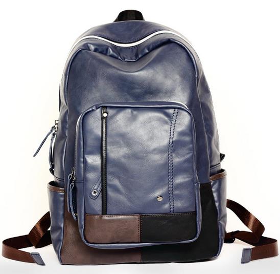 Mode mannen blauw lederen rugzak casual school tassen voor tieners desiger motocycle rugzakken 2 kleuren mochila de couro rugtas: Blauw