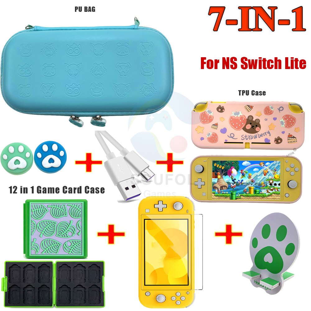 7 IN 1 Sakura custodia IN PU rosa per Nintendo Switch / Lite custodia da viaggio custodia IN pelle per Nintendo Switch accessori protettivi: Lite 7 in1 Blue A