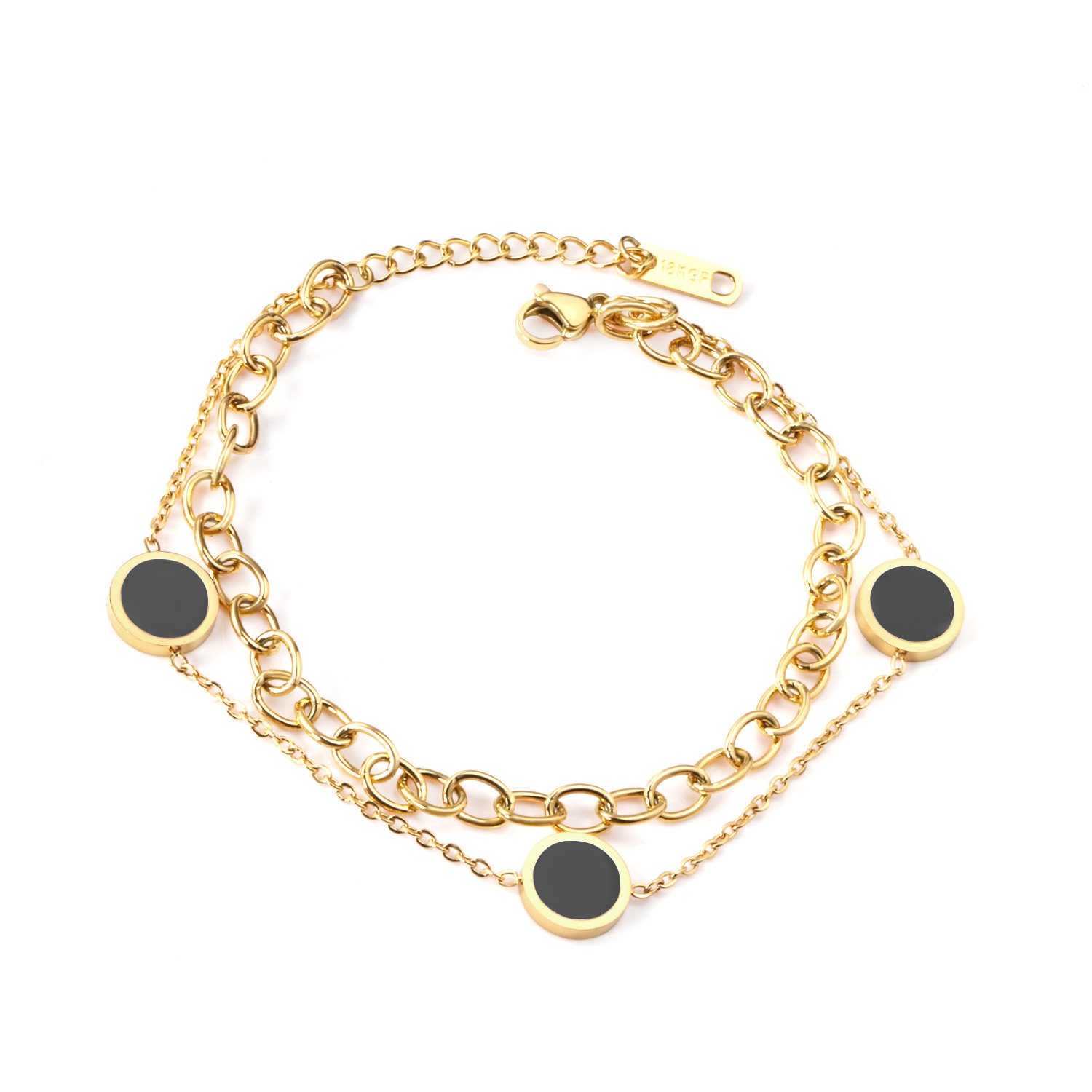 LUXUSTEEL Pulsera Acero Inoxidable Mujer Stainless Steel Round Shell Chains Bracelets Golden Color Double Layers Bracelets: Light Yellow Color