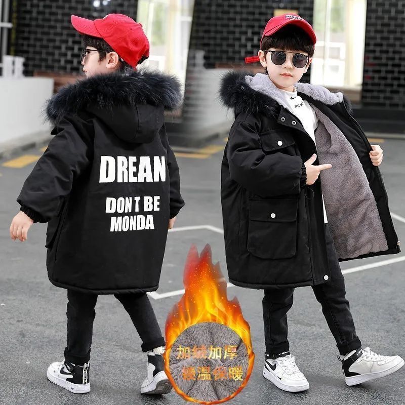 Abrigo con capucha para niños Y adolescentes, chaqueta gruesa Y cálida de terciopelo, ropa de invierno con cremallera, 5, 7, 9, 11, 13 Y: black / 5