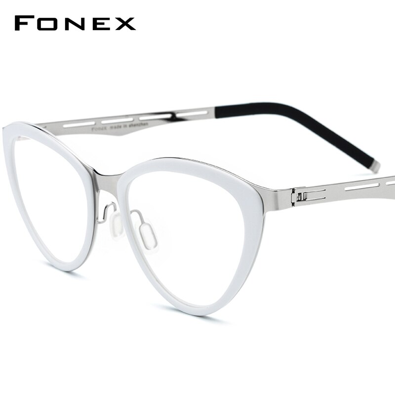 Acetaat brilmontuur vrouwen cat eye bril op sterkte bijziendheid optische brilmonturen dames cat eye bril schroefloze bril 618: Wit