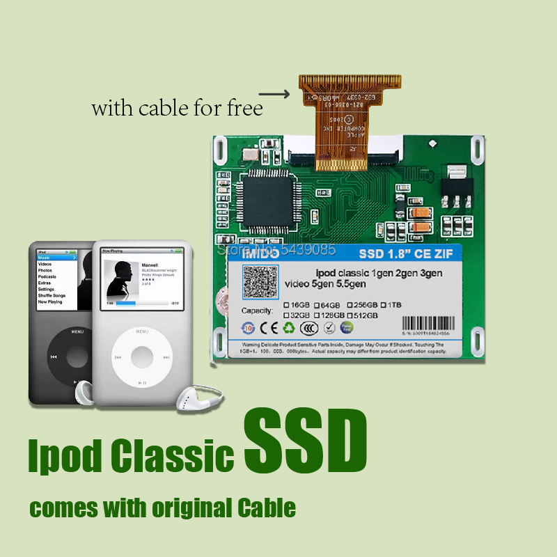 Ipod Classic SSD 128 Go Compatible avec Ipod Video Gen5/Ipod Classic 6e 7e génération magasin à collectionner directement en usine Disco Duro Solido