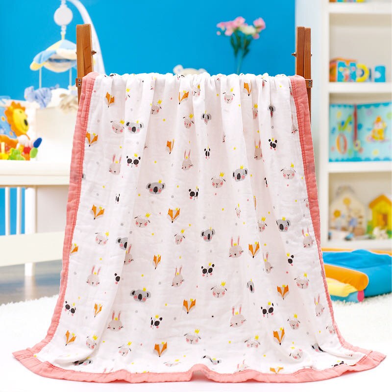 Baby badehåndklæde 110 x 110cm brede kanter 6 lag bomuldsgasbind, spædbarnssengetøj sommer tæppe til nyfødte børn: 08