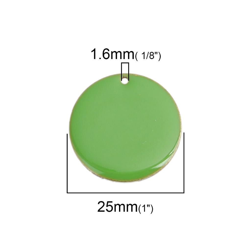 DoreenBeads Copper Enamelled Sequins Pendant Brass Colorful Round Style Jewelry DIY Charms 25mm Dia., 5 PCs: green