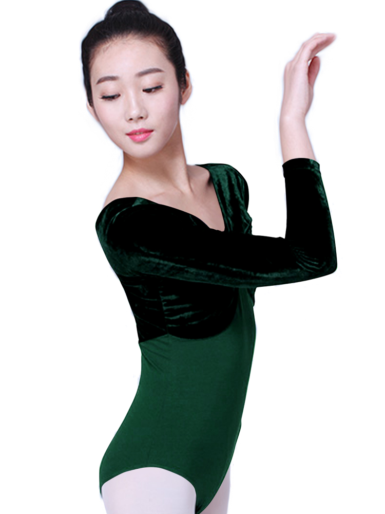 Ballet leotard for Women Winter Cotton Spliced Velvet Dance Wear Adult Training Tights Yoga Gymnastics Jumpsuit Clothes: XL / Gold