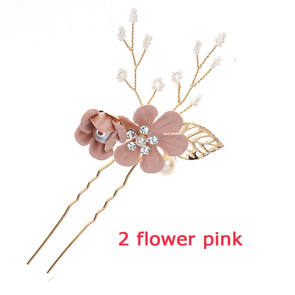 Carddoor biżuteria grzebienie do włosów niebieski czerwony różowy kwiat złote liście szpilki do włosów stroik Prom ślubne akcesoria do włosów: pink 2 flower