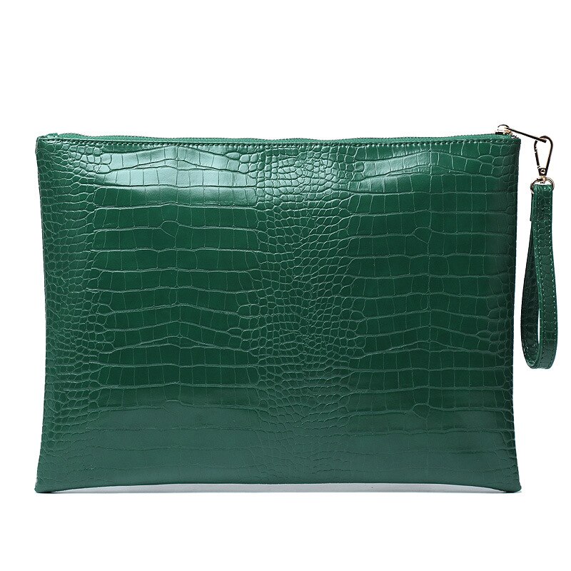 Snake Ostrich Crocodile Pattern Bag Female Bag Large Capacity PU Leather Envelopes Bag Envelope Bag: Crocodile green