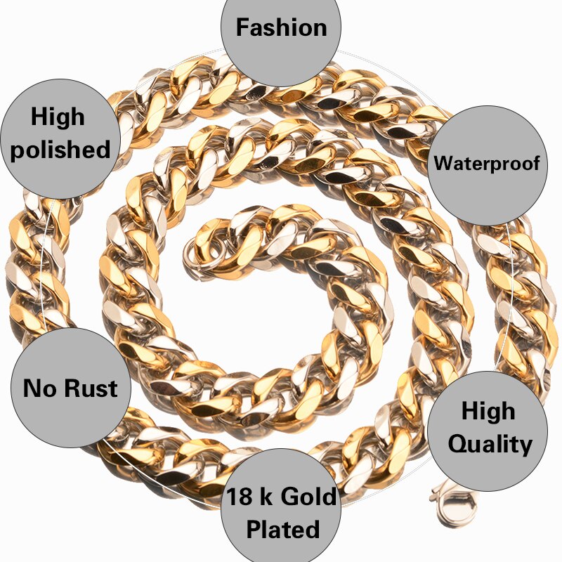 Tiasri 12mm männer Halskette Armband Gothic Schmuck Cuban Link Kette Kragen Choker Schwere Edelstahl Zubehör