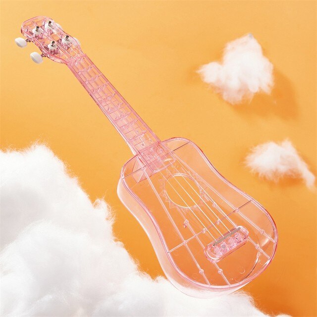 Universal Transparent Ukulele 21 Inch Ukulele 4 Strings Mini Guitar Beginner Instruments Kids Transparent Ukulele With Pick: Transparent Pink