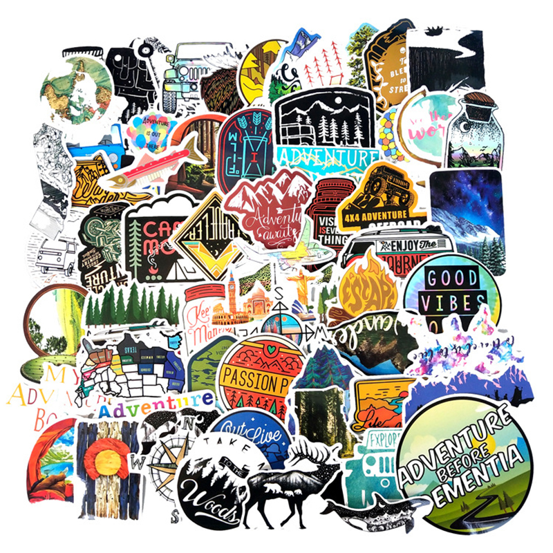 65Pcs Outdoor Adventure Computer Sticker Explore Nature Climbing Camping Travel Waterproof Laptop Decals For MacBook/HP Notebook