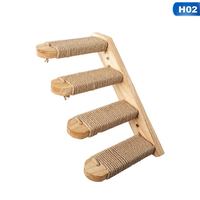 Natuurlijke Houten Kat Klimmen Plank Trap Muur Gemonteerd Vier Stap Kat Trap Met Jute Scratch Voor Katten Baars Platform Levert: H02
