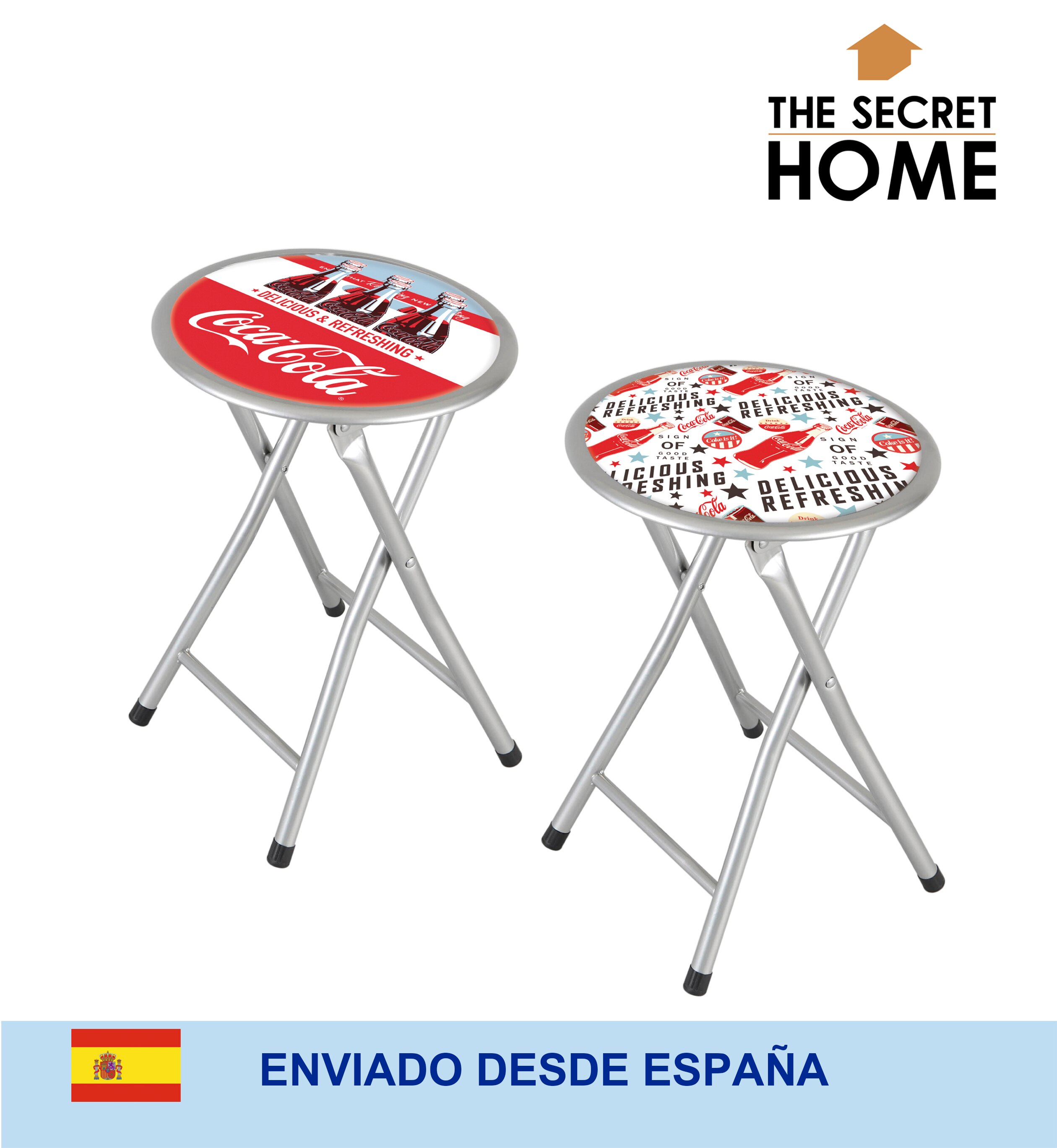 thesecrethome.es Taburete Plegable - Coca-Cola – 44x45x79cm – Decoración Salón Habitación Oficina (Rojo Cocacola Simple)