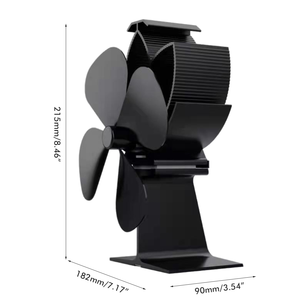 4-Blade Heat Powered Stove Fan Silent Operation Fireplace Fan Heat Circulation Thermal Stove Fans for Wood/Log Burner/Fireplace