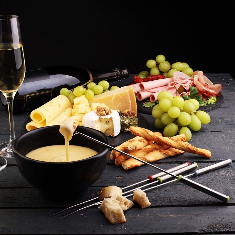 18 delar rostfritt stål fondue gafflar med värmebeständigt handtag för ostchokladfondue stekt marshmallows kött ,9.5 tum