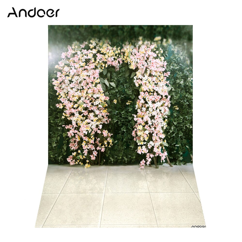 Andoer Photography Backdrop - 1.5x2.1m/5x7ft - Rose/Cherry/White Blooming Flower Wall - Digital Printed Polyester: Violet