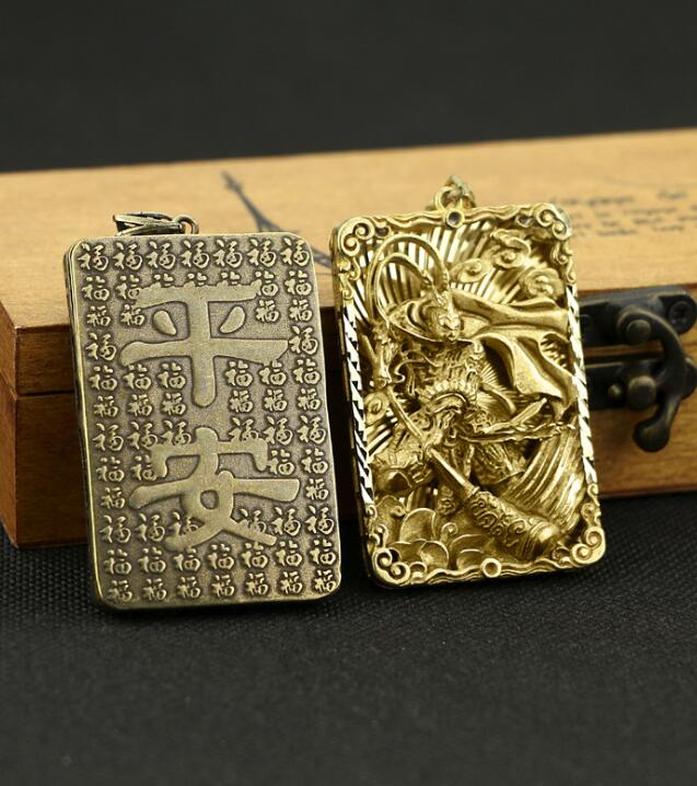 Collection Chinese Brass Carved Monkey King Sun Wukong Exorcise Evil Spirits Card Exquisite Small Pendant Statues