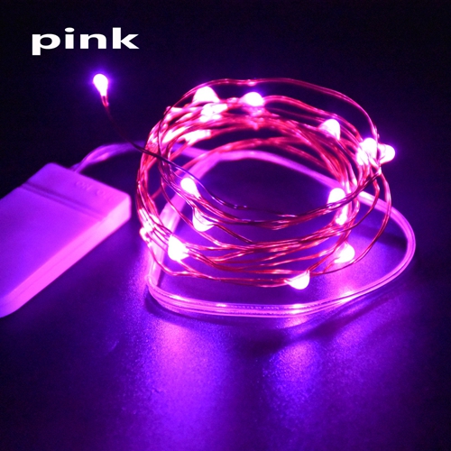 Kupferlichter, 1 m, 2 m, 3 m, Mini-Lichterkette CR2032, batteriebetrieben, Lichterkette für Schlafzimmer, Weihnachten, Party, Hochzeit, Dekoration: Rosa / 0-5W
