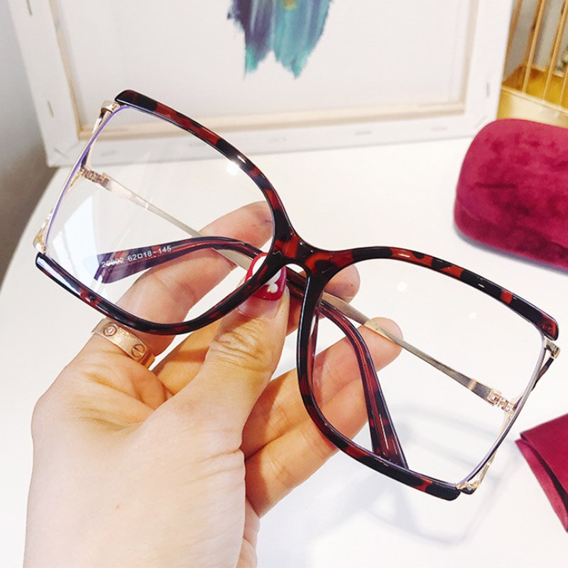 Rode Plein Clear Lens Bril Voor Vrouwen Half Frame Mode Bril Frame Brand Decoratieve Brillen Oculos Grau Feminino: Leopard