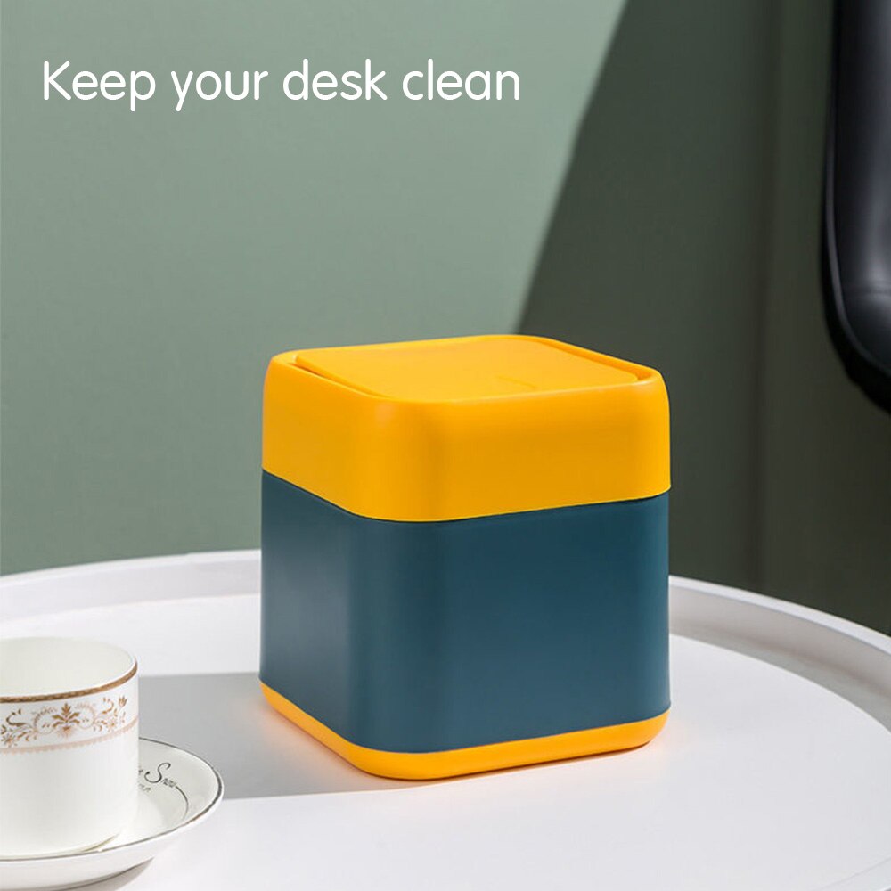 Papelera para escritorio multifuncional, Cubo de almacenamiento con cubierta para oficina, hogar, escritorio, Mini papelera