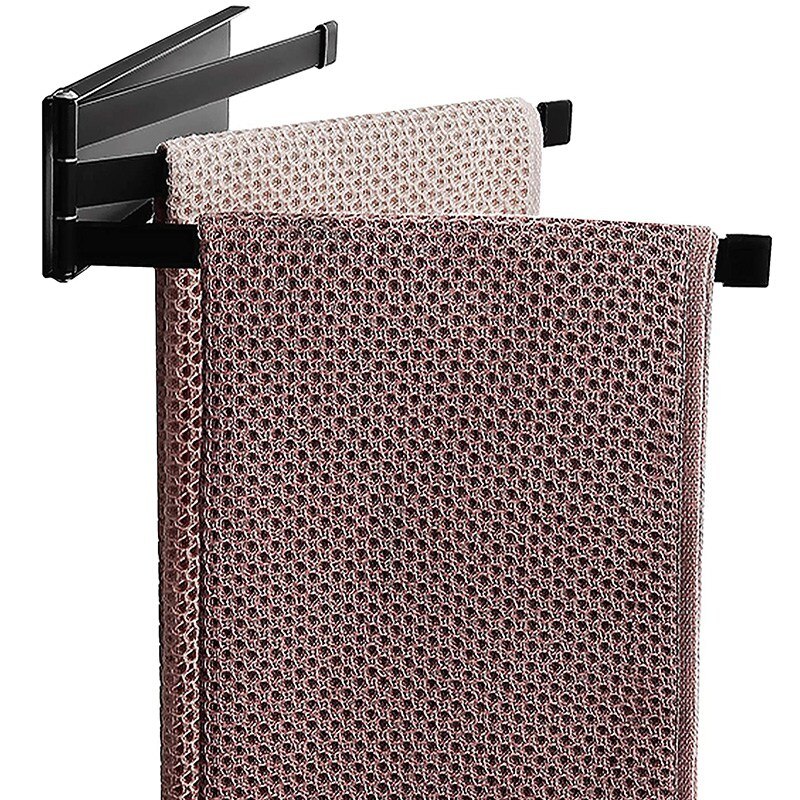 Porte-serviettes pivotant noir mat, barre porte-serviettes murale pivotante à 3- bras pour rangement de salle de bain et cuisine