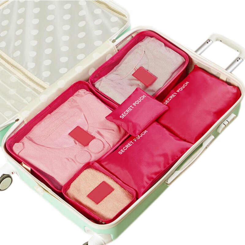 Laamei 6 teile/satz Reisetasche Für Kleidung Gepäck Lagerung Taschen Set Reise Zubehör Gepäck Organizer Portable Storage Tasche: rose red