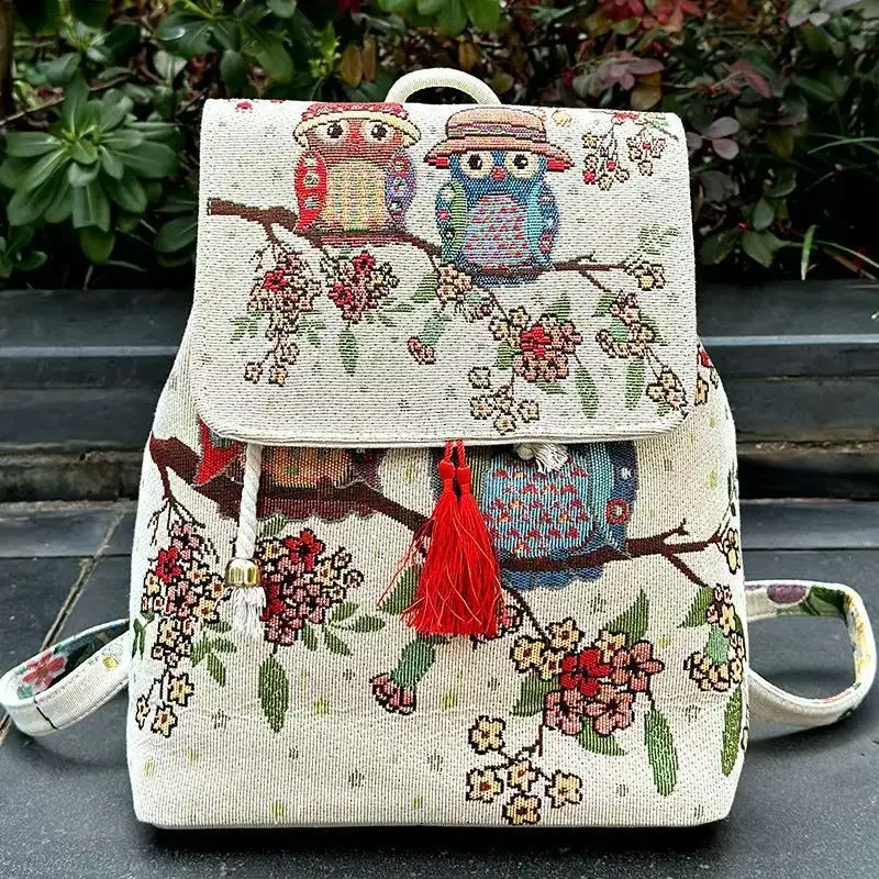 Sacs à dos brodés de style ethnique pour femmes, streetwear vintage, décontractée, sac de voyage Harajuku, sac en toile de sport: BLEU CIEL