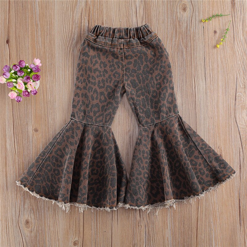 2020 di Autunno della molla Del Bambino Del Bambino Delle Ragazze Dei Pantaloni Del Chiarore Del Leopardo Stampato Campana Gonne E Pantaloni Strappato I Pantaloni 1-6Years