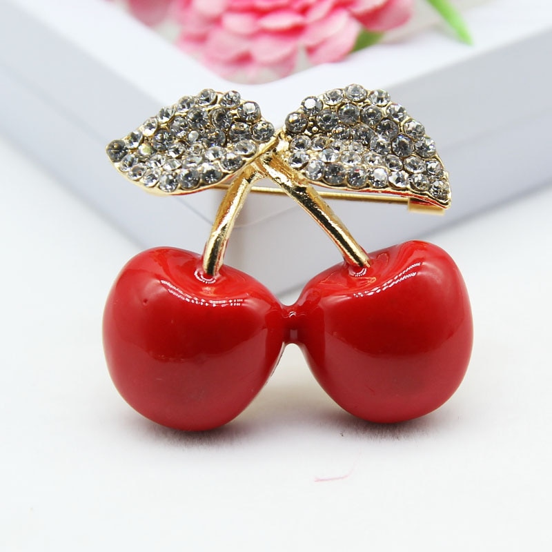 Rhinestone Red Cherry Brooch Banquet Men Women Brooch Pins Trendy Fruits Dress Sweater Suits Brooch Jewlery