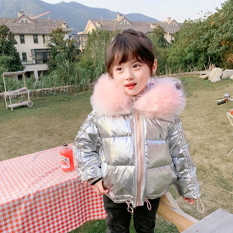 Girls' cotton padded clothes double-sided wearing feather grain cotton coat winter clothes winter jacket