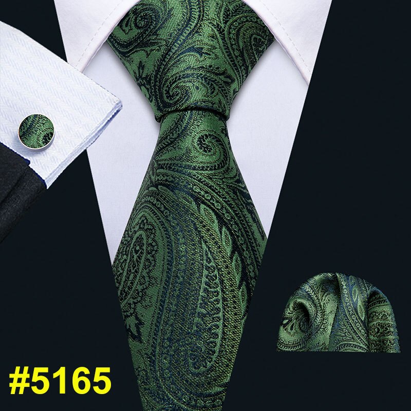 Barry. Wang Groen Baby Paisley Zijden Stropdas Voor Mannen Stropdas Bruiloft Hanky Manchetknopen Set Accessoires FA-013: FA-5165